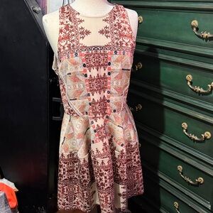 Massimo Red and Cream Patterned Mini Dress